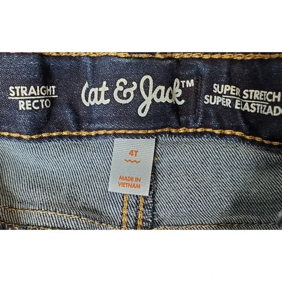 Cat & Jack Boys Straight Fit Denim Blue Jeans Elastic Waist Stretch Toddler 4T - Picture 7 of 7